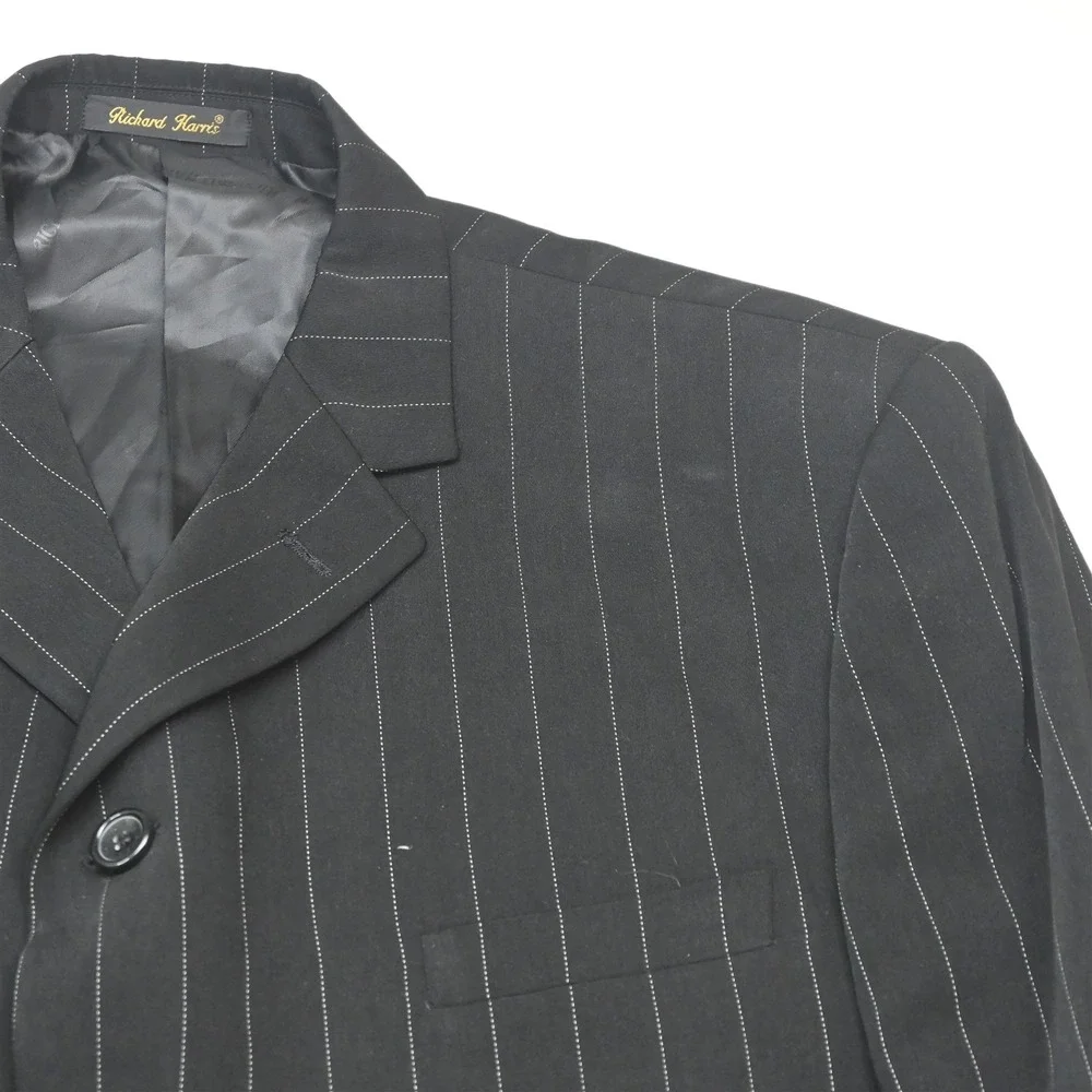 NEW Deadstock Vtg Y2K 2000s Boxy 48R 40x28 Black Striped Mens Jacket Pants Suit